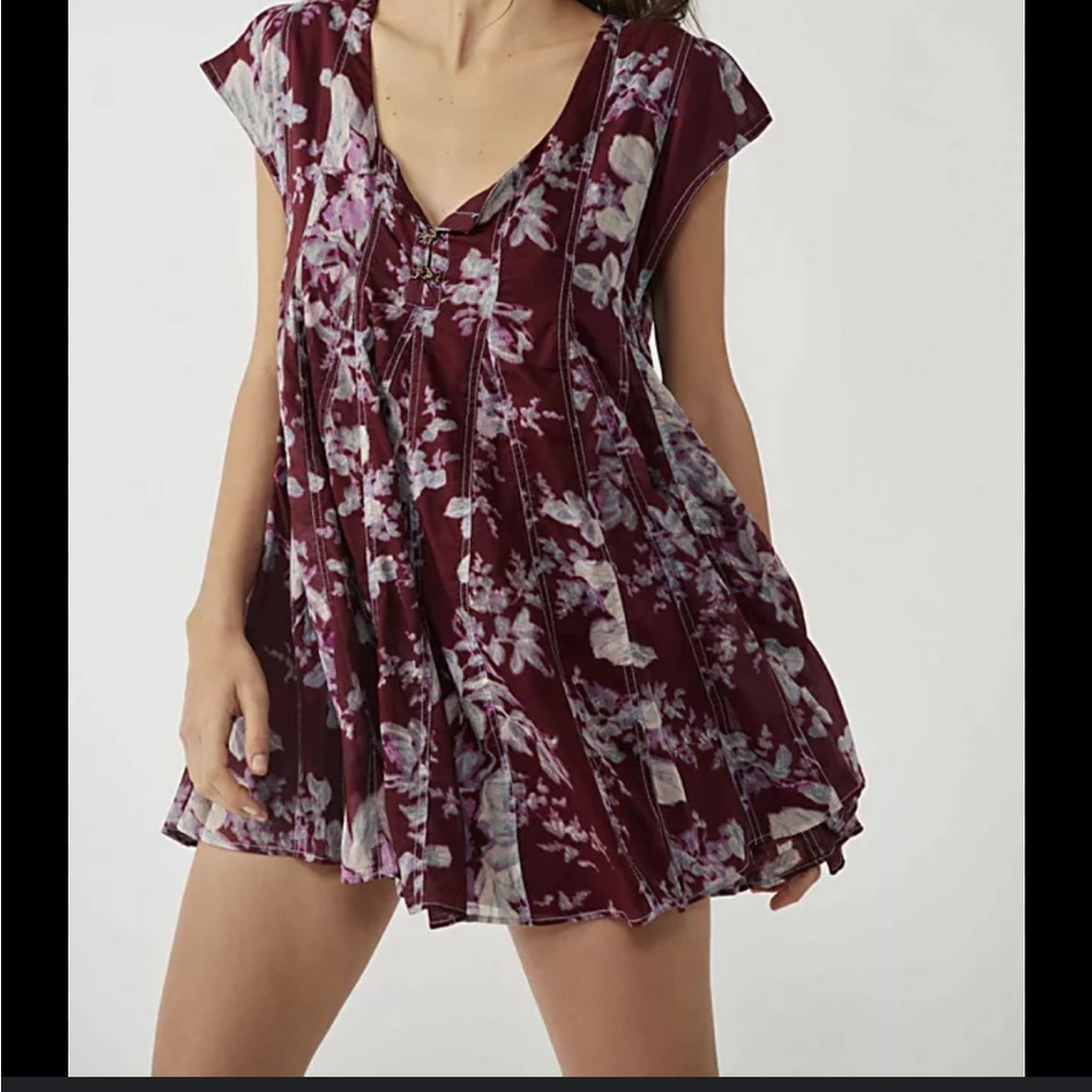 Free People Sully Floral Mini Dress in Burgundy and White